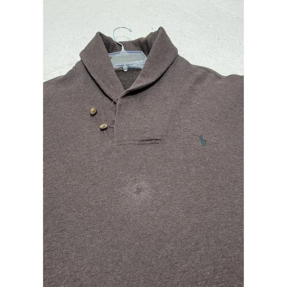 Polo Ralph Lauren‎ Mens Brown Shawl Neck Sweater Elbow Patch Long Sleeve Size XL